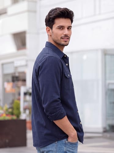 Image of Amazon Brand - INKAST Men's Cotton Blend Button Down Shirt | Long Sleeve Casual Lightweight Breathable Collared Shirts | Soft Comfortable Everyday Wear |Two Flap Chest Pockets |Using like Jacket Shirt