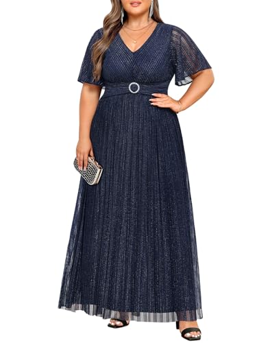 Pinup Fashion Women Plus Size Formal Dresses - Evening Gowns Long Sleeve Wedding Guest Glitter Prom Long Dress4