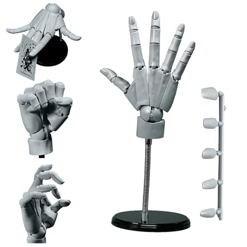 Jorzer Modelo de Mano Manos de maniquí 1:1 Mano de maniquí articulada con articulación móvil 16x8 Inch Mano de maniquí con Base Modelo de Mano de PVC ABS para Dibujar Pintar Gris