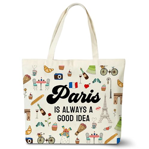 seclate Canvas Tote Bag, Paris Travel Gift Tote Bags for