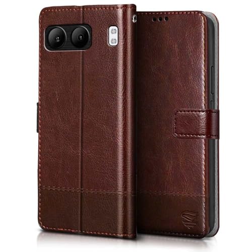 Image of FLIPPED Vegan Leather Flip Case Back Cover for 1+ OnePlus Nord 4 5G (Flexible, Shock Proof | Hand Stitched Leather Finish | Card Pockets Wallet & Stand | Tan with Brown)