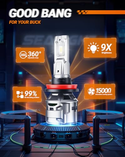 Image of SEALIGHT H11 /H8 /H9 9005 /HB3 Light Bulbs Combo, 6500K Diamond White Super Bright X5 Light Bulbs Plug and Play, Fog Bulbs - Pack of 4