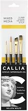 Willow Wolfe CALLIA™ Series 1200 All Media Starter Set #100 – 4-Piece Vegan Synthetic Brush Set (Liner 0, Round 5, Angle 3/8″, Flat 10) for Acrylic, Oil & Watercolor