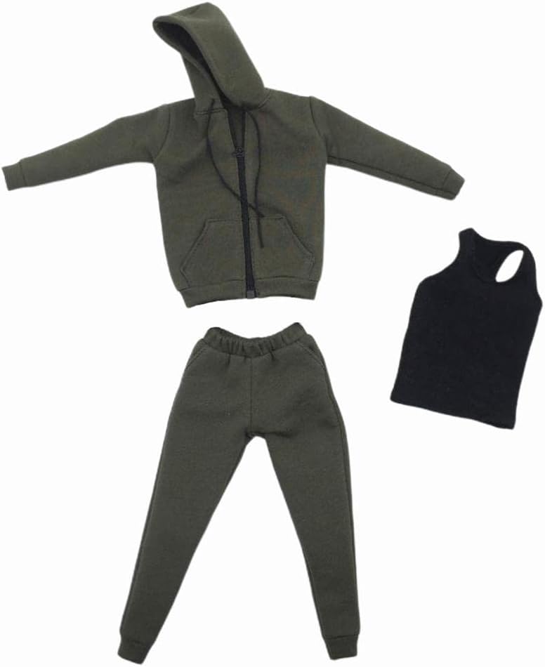 Tongina 1/6 Scale Casual Sweatershirt Pants Vest Clothings for 12'' Hottoys - Green
