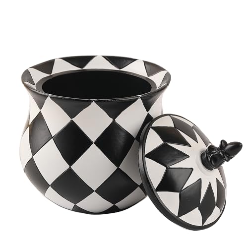 Black and White Checkered Resin Jewellery Box with Lid, Modern Jewelry Storage Case for Necklaces, Earrings, Bracelets, Rings-for Home Decor Decorative Boxes Travel Display Box