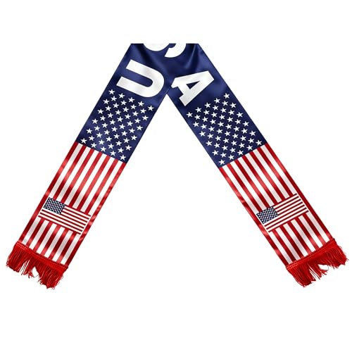 JazSwirl - JazSwirl USA Soccer Scarf American Flag Satin Fan Scarf Red White Blue 5.5 x 53 In Patriotic Sports Supporter Accessory Game Day Stadium Tailgate Watch Party USA Flag Scarves for Soccer Fans