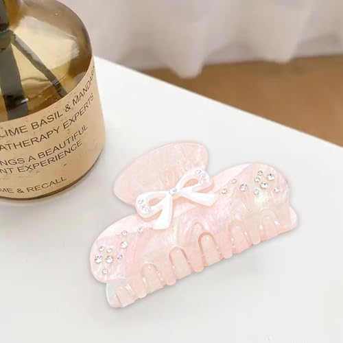Pinza para cabello con diseño de moño brillante color rosa miniatura 4