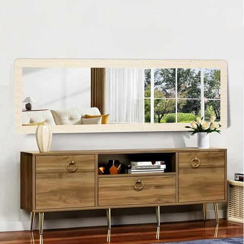 Image of Creative Arts n Frames 15x51 inch Highland Pine Finish Long MDF Wood Wall Hanging Mount HD Mirror Home Decor Items Living Room Bathroom Bedroom Hotel Office (Highland Pine Finish Color HD Mirror)