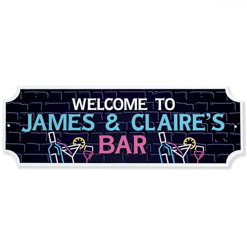 Red Ocean Personalised Bar Sign NEON EFFECT Home Bar Sign Man Cave Decor Pub Club Signs For Kitchen Gift For Men Women Signs Outside Fun Home Plaque
