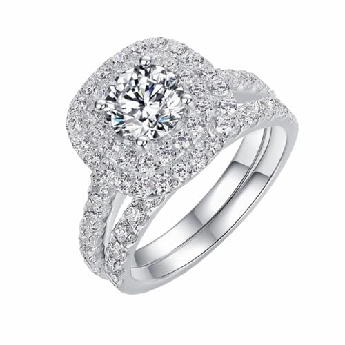 Halo Wedding Ring Set for Women 2.8 Ctw Moissanite Bridal Ring Set Engagement Ring Set Women's Bridal Set 925 Sterling Silver 10K 14K 18K Gold