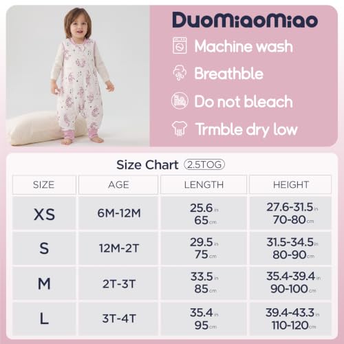 Image of Duomiaomiao 2.5 TOG Toddler Sleep Bag 6-12 Months 100% Cotton Winter Side Open Zipper Baby Sleep Sack with Feet, Warm Toddler Wearable Blanket