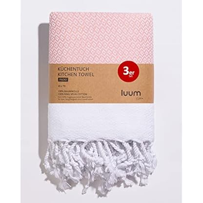 Luum® 3er Set Geschirrtücher, Geschirrhandtücher, Küchentücher, Küchenhandtücher, 100% ringgesponnene Baumwolle, schnelltrocknend, fusselfrei, Peach, 45x70, Geschenkset