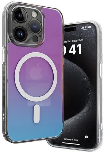 Image of Vaku Luxos TPU Eternity Magpro Back Cover Case For iPhone 15 Pro Max Scratch Resistant Slim Fit Protective Design Military-Grade Protection Compatible With Mag-Safe Wireless Charging-Blue & Purple