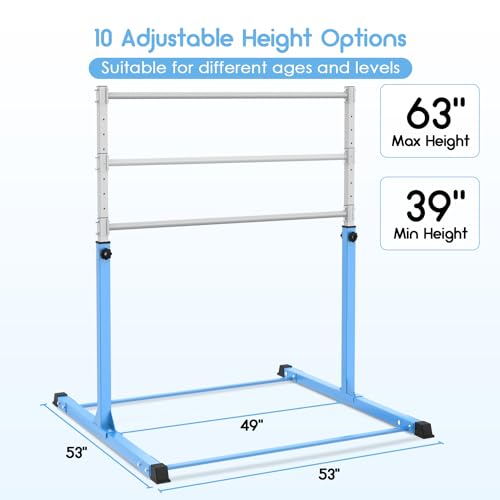Safly Fun Gymnastics Bar for Kids Ages 3-15 for Home - Steady Steel Construction, Anti-Slip, Easy to Assemble, 3' to 5' Adjustable Height