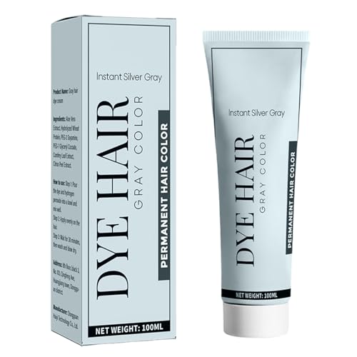 Color de cabello gris – Acondicionador en crema de larga duración con tóner plateado | Fórmula de teñido natural resistente a la decoloración | Tratamiento acondicionador de 100 ml para uso doméstico