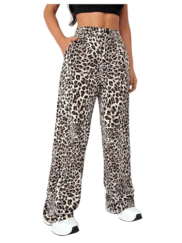 OYOANGLE Women's Graphic Print High Waist Straight Leg Long Pants Y2k Loose Casual Trousers with Pockets