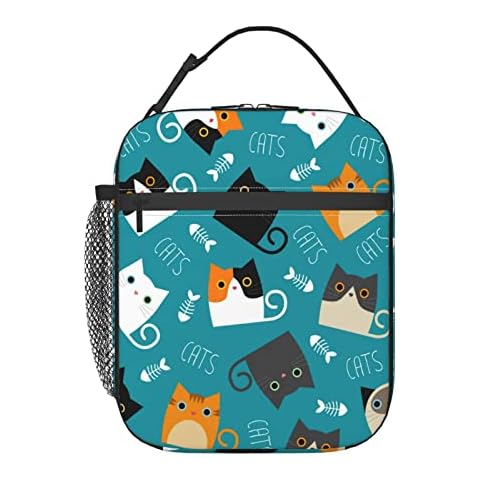 Gbuzozie Funny Cats Lunch Bag Insulated Portable Reusable Cute Cartoon Design Lunch Box With Zipper For Picnic Work Office Travel School Cover