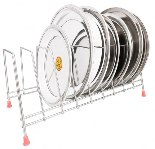 Image of Zepdos Stainless Steel Square Plate Rack for Kitchen, Thali Rack, Dish Rack, Thali Stand for Kitchen, Dish Stand with Lid Holder, 9 Section Plate Stand (Pack of 1)