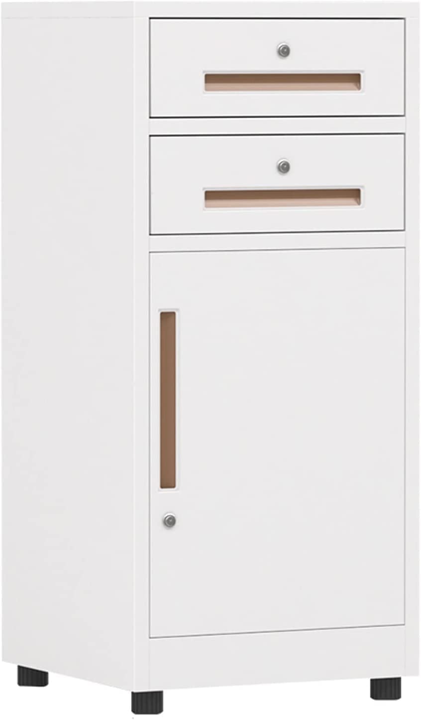 Aktenschrank mit 2 Schubladen, vertikaler Aktenschrank aus Metall und Stahl mit Schloss, komplett montiert, geeignet für Aktenschränke im Home-Office, Blanc,Blanc