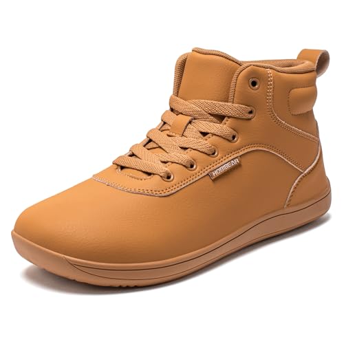 HOBIBEAR wasserdichte Barfuß-Sneaker High-Top für Damen & Herren | Nullabsatz (Zero Drop) & Zehenfreiheit | Atmungsaktive Knöchelstiefelette Braun,43 EU