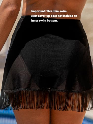 CUPSHE Womens Coverup Only Bikini Bottom Fashion High Waisted Sarong Sheer Mesh Swim Skirt Wrap Front Tassel Trim2