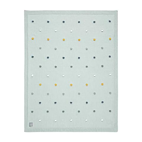 LÄSSIG Babystrickdecke Kuscheldecke Babydecke gestrickt 100% Bio Baumwolle GOTS/Knitted Blanket Dots light mint Cover