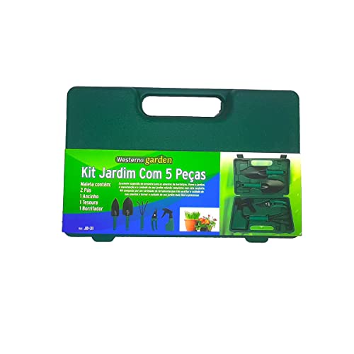 Kit Jardim 5 Peças Jardinagem Reforçado Aço p/ Cultivo em Hortas Flores Plantas com Maleta