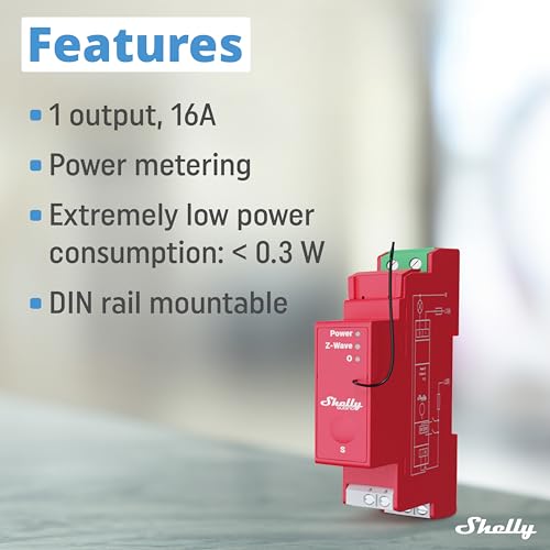 Shelly Wave Pro 1PM, Interruttore Intelligente Z-Wave Con Misurazione Della Potenza, 1 Canale, 16A, Alta Affidabilità, Montaggio Su Guida Din, Ripetitore Di Rete Esteso, Smartstart - 3
