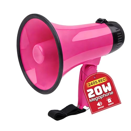 MyMealivos 20W Megaphone Bullhorn Built in Siren & 240s Recording 5.48.6 Portable Megaphone with Volume Control Cover Up to 300 feet+ for Indoor and Outdoor Activities(Deeppink)