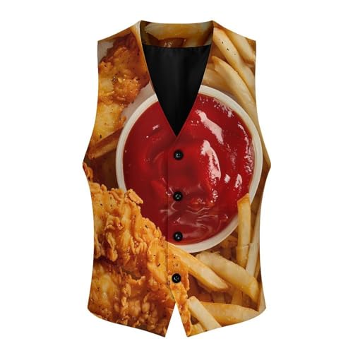 Food Chicken French Fries Novelty Men's Suit Vest Casual Formal Dress Vests Business Waistcoat3