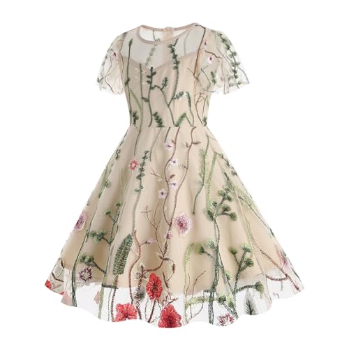 Kid Tea Party Dresses for Girls Floral Embroidery Mesh Dress Ruffle Sleeve Tulle Prom Easter Wedding Birthday Princess Dress2