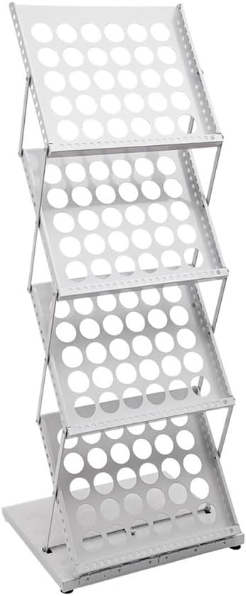 Standing Foldable Magazine Stand 4-Tier Brochure Display Rack Floor Standing Modern Iron A3 Book Shelf Newspaper(White)