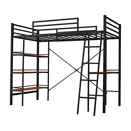 オーエスジェイ(OSJ) ロフトベッド シングル 大人用 デスク付き パイプベッド ロフト コンセント付き 2段階 下収納 ベッド 二段ベッド 子供ベッド北欧風 二段ベッド 子供 静音 耐久性 通気性 頑丈 スチール 耐荷重150KG 省スペース 北欧 おしゃれ シンプル