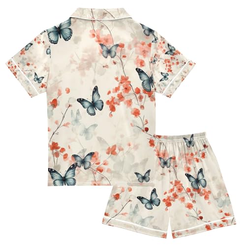 senya Many Butterflies Fly Satin Summer Pajama Sets Silk Short Sleeve Button Down Sleepwear2