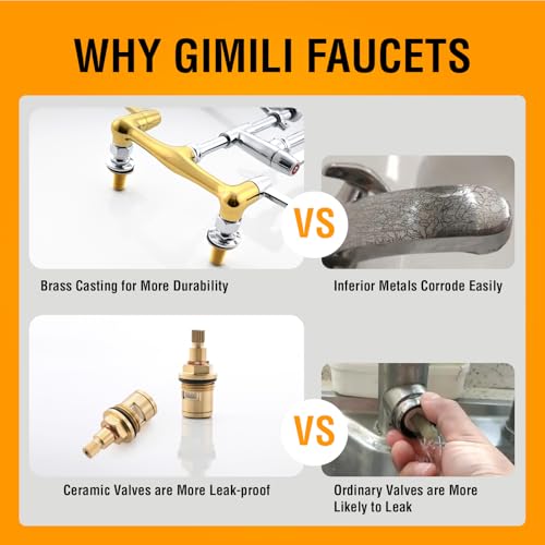 Image of GIMILI Commercial Sink Faucet with Sprayer, 43 inch Height 8 Inch Center Pull Down Wall Mount Faucet for Restaurant, Kitchen, Industrial, Farmhouses Sink