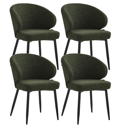 Chaises salle à manger Ruby lot de 4 vert bouclé et métal noir - 2