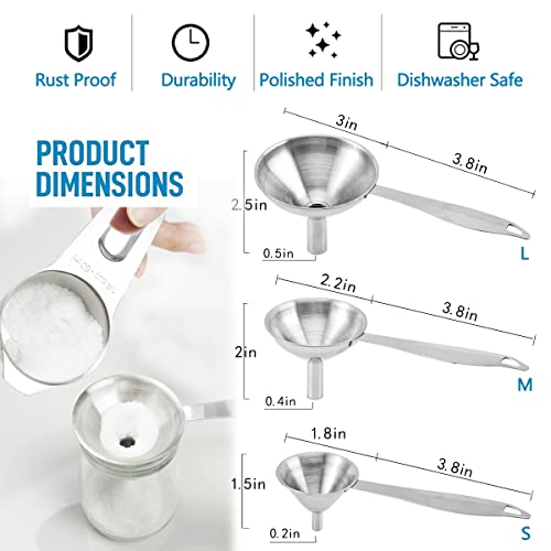 Bligko Small Funnels For Filling Bottles, 3 Pcs Stainless Steel Kitchen Funnel Set With Long Handle, Food Grade Mini Metal Funnel For Transferring Oil Liquid thumb #6