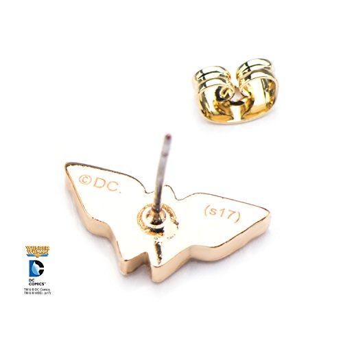 Officially Licensed Hypoallergenic DC Comics Women's Wonder Woman Gold Plated Logo with Clear Gem Stud Earrings, One Size3