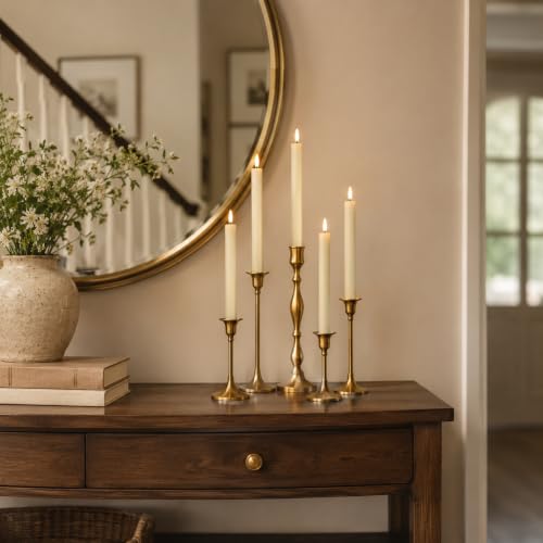 Image of Lezonic Flameless Taper Candles with Remote Timer, Battery Operated Flickering LED Fake Candles for Dining Table Centerpiece Wedding Christmas Mantel Decor, 0.8 x 9.5 inch