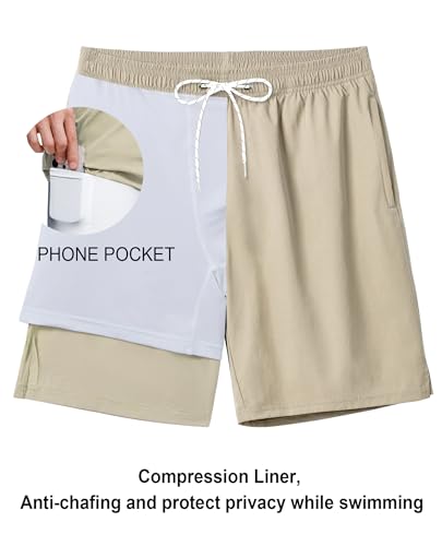 Milin Naco Mens Swim Trunks: 9 Inch 2 in 1 Compression Liner Quick Dry Stretchy Lined Beach Water Sport2