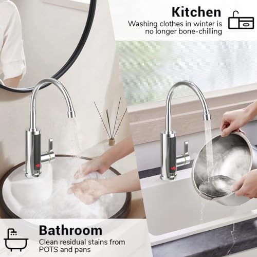 babikeen Wasserhahn mit Durchlauferhitzer, Elektrischer Wasserhahn mit Durchlauferhitzer, 360° Drehbarer LED Durchlauferhitzer Wasserhahn, 220V 3000W Elektrischer Wasserhahn