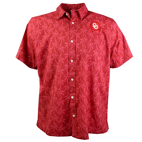 Wes and Willy Mens College Palm Tree Button Up Hawaiian Shirt (Oklahoma Sooners, X-Large) Red
