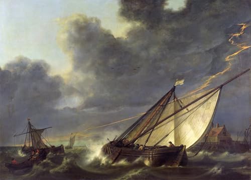 Peinture sur toile bateaux estuaire Hollande Aelbert Cuyp tableau de maitre decoration