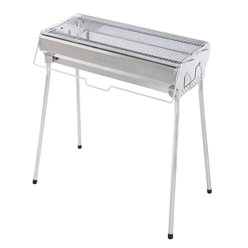Green Life GSB-600STTN BBQ BBQ Stove, Easy to Add Charcoal, Adjustable Height, Folding Legs, Stainless Steel
