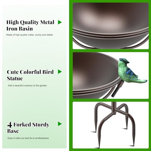 Outdoor Bird Bath Garden BirdBath Feeder with Metal Stake, Freestanding Birdbaths Bowl with 3 Resin Bird Statues, Birdbath & Birdfeeder Garden Yard Lawn Decor (braun) – Bild 4