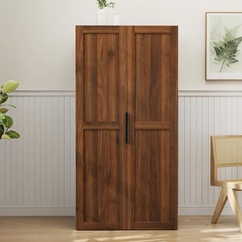 Image of 22 in Deep Kitchen Pantry Storage Cabinet with Door Shelving Walnut | 180 Doors with Bottom Rollers, Adjustable Shelves