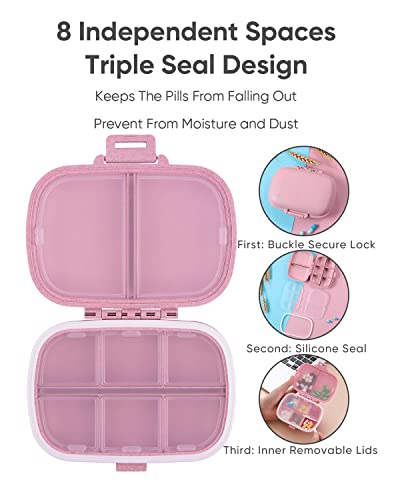 Holii Travel Pill Organizer, 8 Compartments Portable Pill Case, Daily Pill Box to Hold Vitamins, Small Pill Container for Pocket Purse Medicine Organizer(Pink) - Image 5