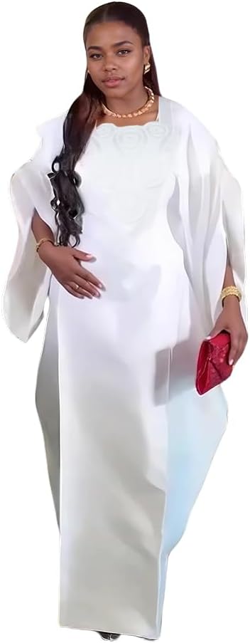 HD African Style Bell Sleeves Bubu Dress for Woman Fashion Embroidery Gown One Size