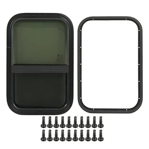 Hapivida Ventana corredera Vertical/Horizontal de Vidrio Templado Tintado 590x390mm, Vidrio Templado con Marco de Aluminio hermético y Orificios de Montaje 565x360mm, diseño redond