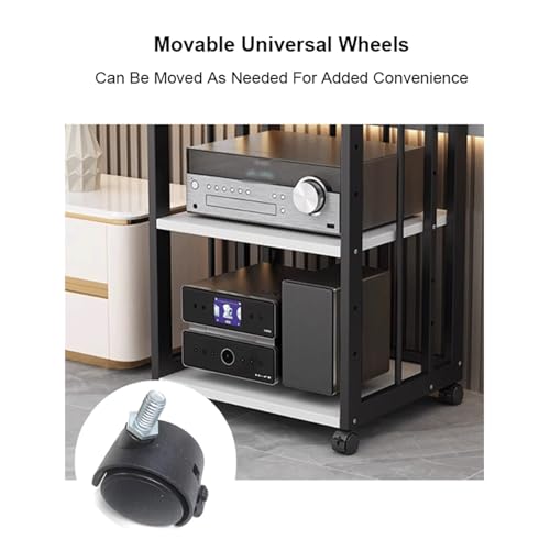 Moderno estante de audio HiFi – Soporte multimedia ajustable de 2 niveles con ruedas – Consola de madera blanca móvil para almacenamiento de equipos de juegos y AV – Elegante solución de audio para el - imagen 7